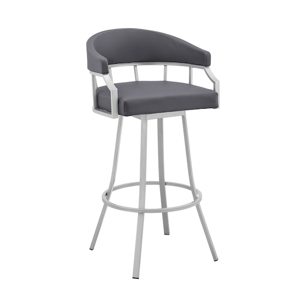 Armen Living Palmdale 30" Swivel Slate Gray Faux Leather and Silver Metal Bar Stool 795044878189 - main